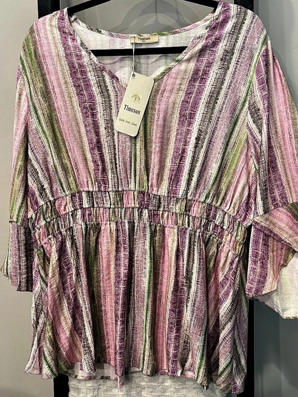Timeson Striped Blouse in Pink & Green Size XL NWT